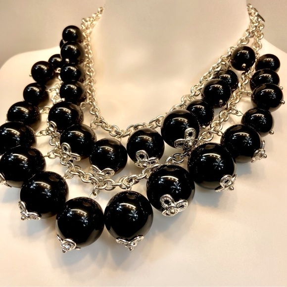 Talbots Black Large Beaded Chunky Statement Necklace - Picture 6 of 9